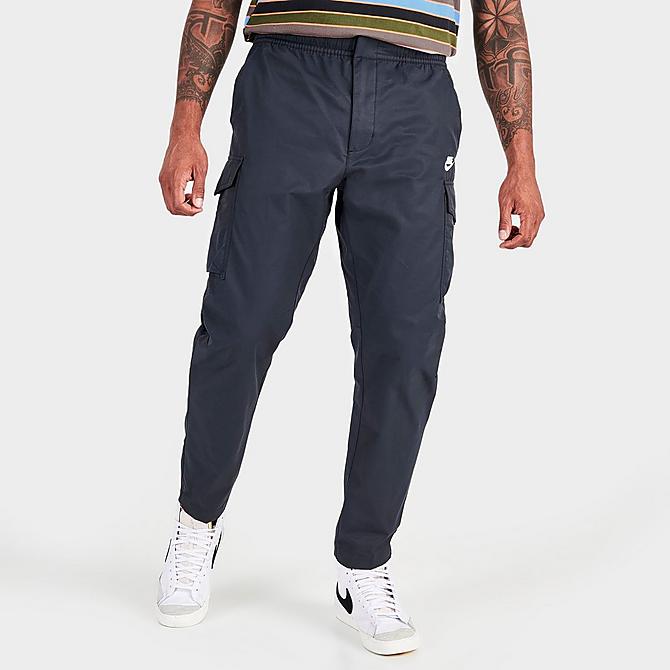 Back Left view of Men's Nike Sportswear Tech Essentials Unlined Cargo Commuter Pants in Black/White Click to zoom