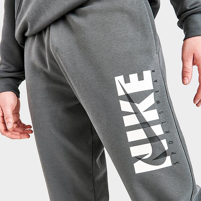 On Model 5 view of Men's Nike Sportswear Graphic Print Fleece Jogger Pants in Iron Grey/Iron Grey Click to zoom