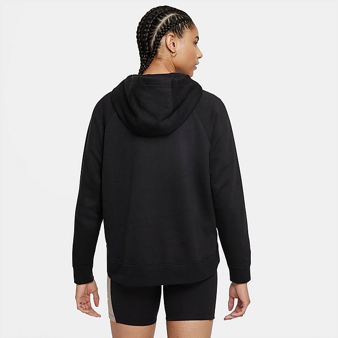 Front Three Quarter view of Women's Nike Sportswear Club Essential Quarter-Zip Fleece Hoodie in Black/White Click to zoom