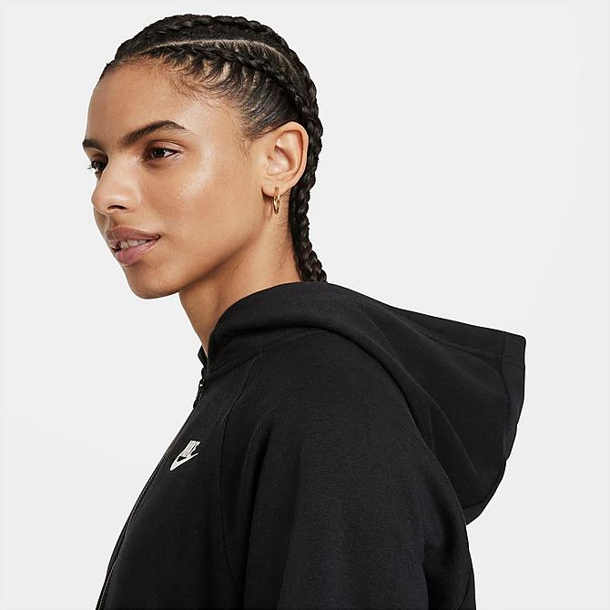 Back Right view of Women's Nike Sportswear Club Essential Quarter-Zip Fleece Hoodie in Black/White Click to zoom