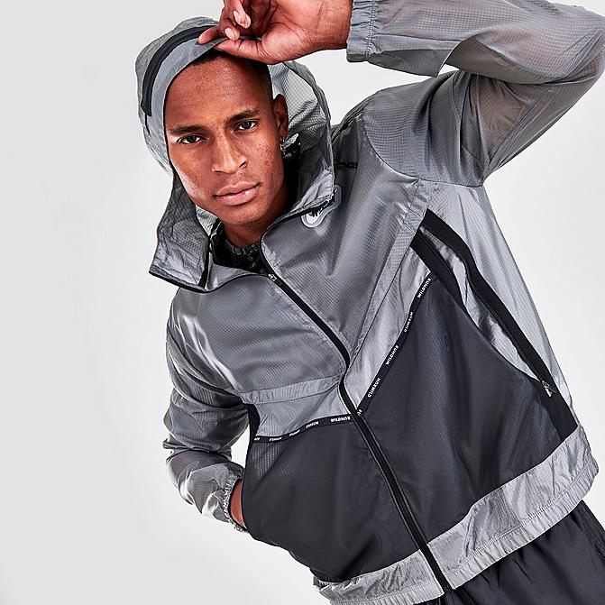 Front view of Men's Nike Repel Wild Run Graphic Windrunner Jacket in Smoke Grey Click to zoom