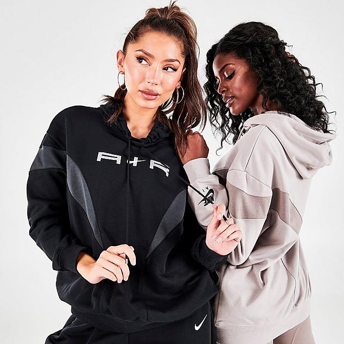 Front view of Women's Nike Air Pullover Hoodie in Black/Dark Smoke Grey Click to zoom