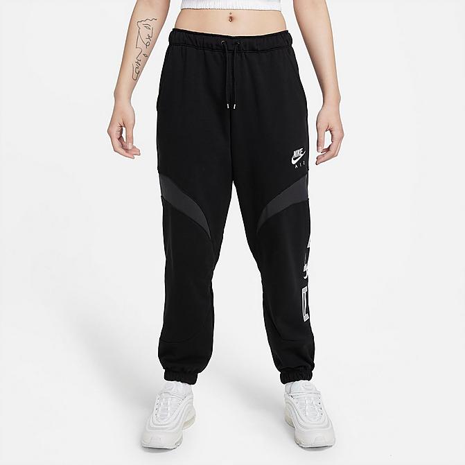 Front view of Women's Nike Air Fleece Jogger Sweatpants in Black/Dark Smoke Grey/White Click to zoom