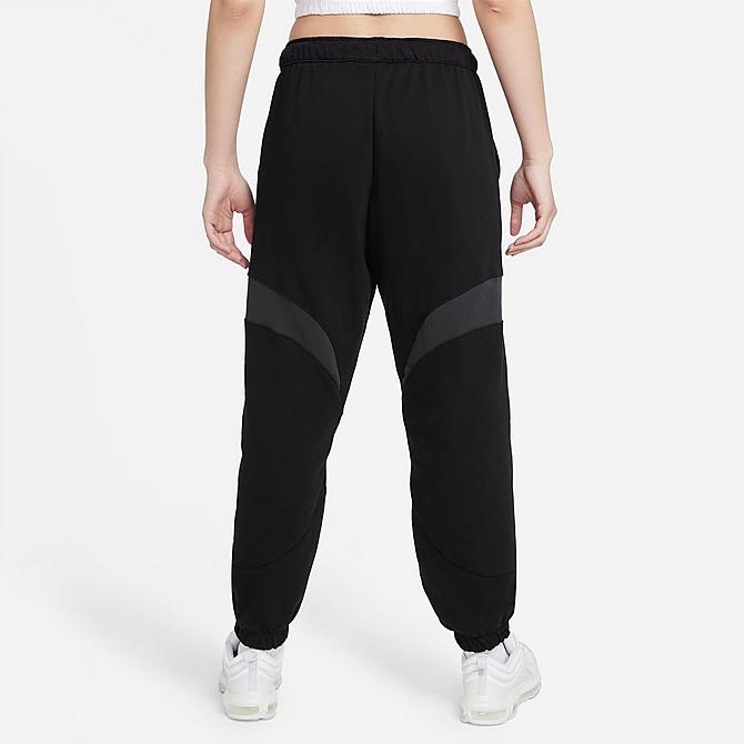 Front Three Quarter view of Women's Nike Air Fleece Jogger Sweatpants in Black/Dark Smoke Grey/White Click to zoom