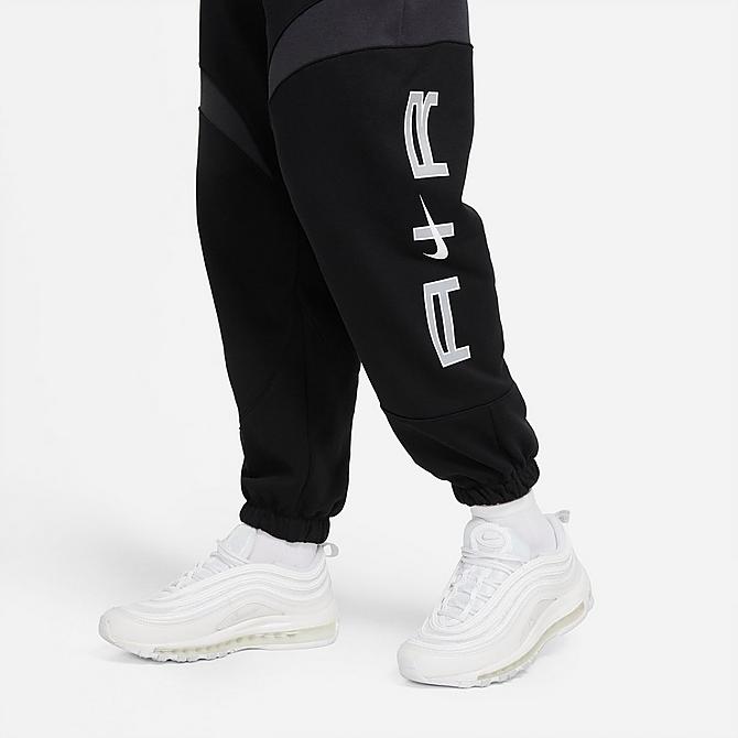 On Model 5 view of Women's Nike Air Fleece Jogger Sweatpants in Black/Dark Smoke Grey/White Click to zoom