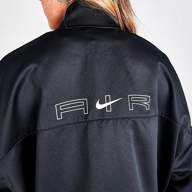 On Model 5 view of Women's Nike Sportswear Air Woven Cropped Jacket in Black/White Click to zoom