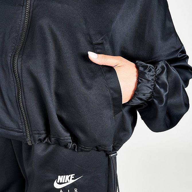 On Model 6 view of Women's Nike Sportswear Air Woven Cropped Jacket in Black/White Click to zoom