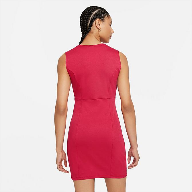Back Left view of Women's Nike Air Knit Dress in Very Berry/Rush Maroon/White Click to zoom
