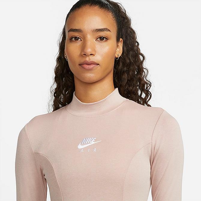 Back Right view of Women's Nike Air Logo Long-Sleeve Dress in Pink Oxford/Rust Pink/White Click to zoom