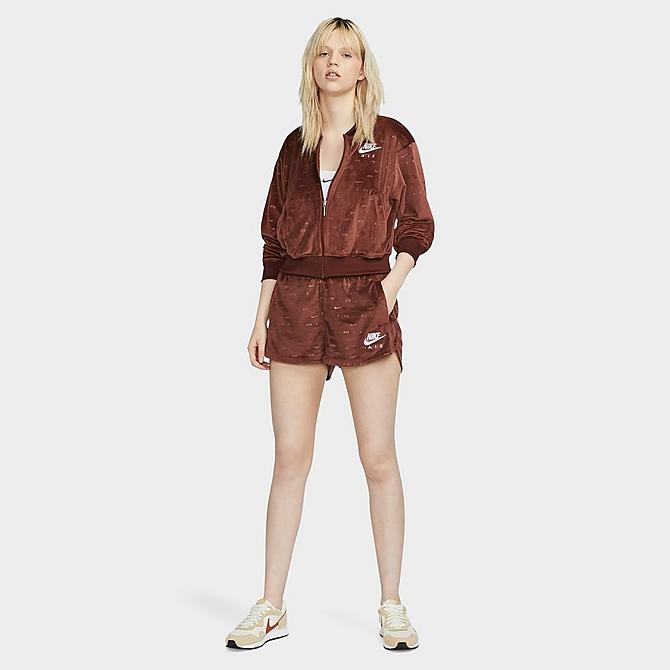 Front Three Quarter view of Women's Nike Air Full-Zip Velour Jacket in Bronze Eclipse/White Click to zoom