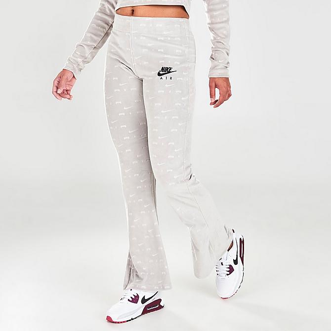 Front Three Quarter view of Women's Nike Air Velour Pants in College Grey/Black Click to zoom