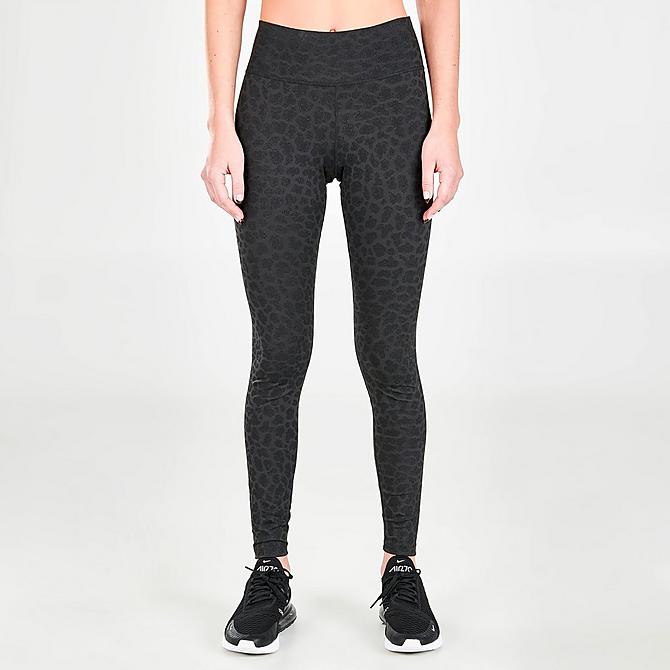 Back Left view of Women's Nike Dri-FIT One Leopard Print Mid-Rise Leggings in Off Noir/White Click to zoom