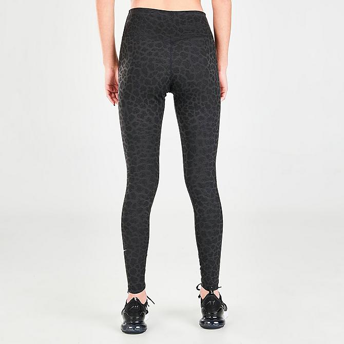Back Right view of Women's Nike Dri-FIT One Leopard Print Mid-Rise Leggings in Off Noir/White Click to zoom