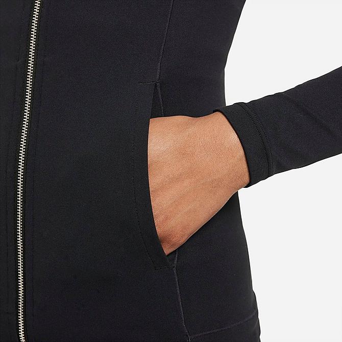On Model 5 view of Women's Nike Dri-FIT Yoga Luxe Full-Zip Jacket in Black/Dark Smoke Grey Click to zoom