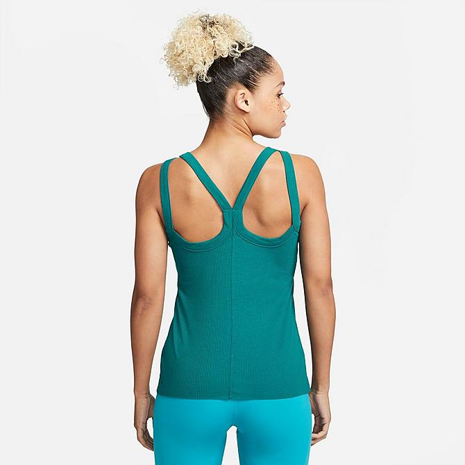 Front Three Quarter view of Women's Nike Yoga Luxe Scoop Tank in Geode Teal/Midnight Turquoise Click to zoom