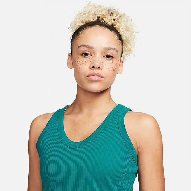 Back Right view of Women's Nike Yoga Luxe Scoop Tank in Geode Teal/Midnight Turquoise Click to zoom