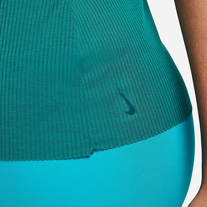 On Model 5 view of Women's Nike Yoga Luxe Scoop Tank in Geode Teal/Midnight Turquoise Click to zoom