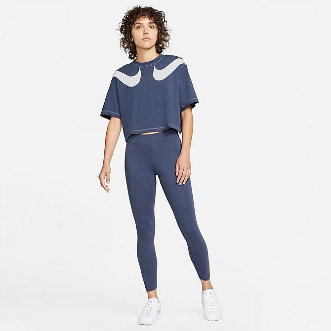 Back Left view of Women's Nike Sportswear Swoosh T-Shirt in Thunder Blue/White/White Click to zoom