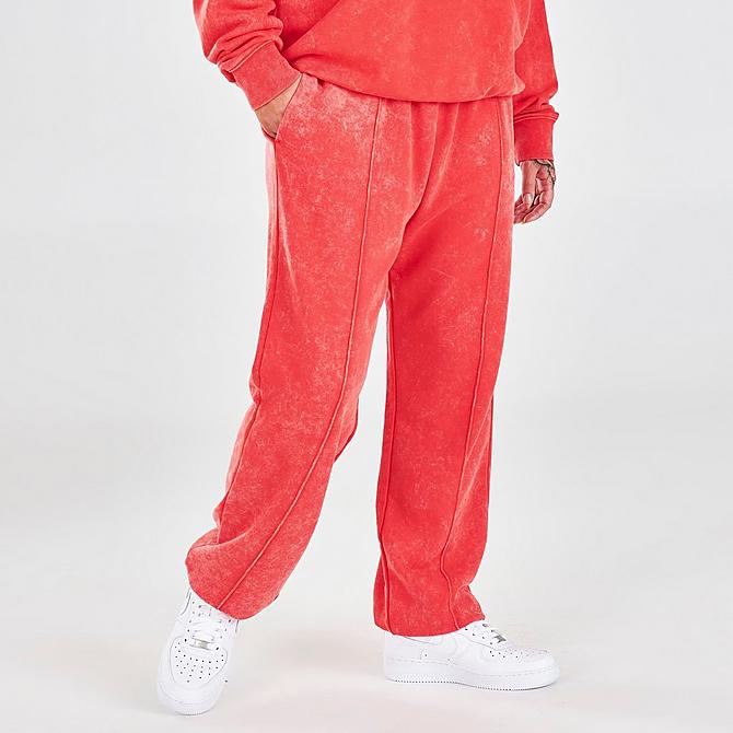 Back Left view of Women's Nike Sportswear Essential Collection Washed Fleece Jogger Pants in Chile Red/White Click to zoom