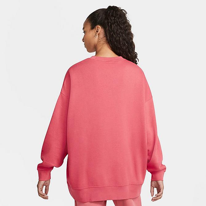 Front Three Quarter view of Women's Nike Sportswear Collection Essentials Over-Oversized Fleece Crewneck Sweatshirt in Archaeo Pink/White Click to zoom