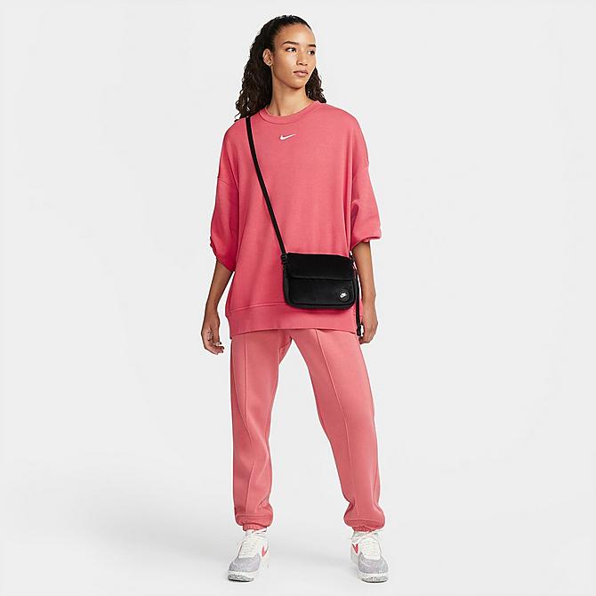 Back Left view of Women's Nike Sportswear Collection Essentials Over-Oversized Fleece Crewneck Sweatshirt in Archaeo Pink/White Click to zoom