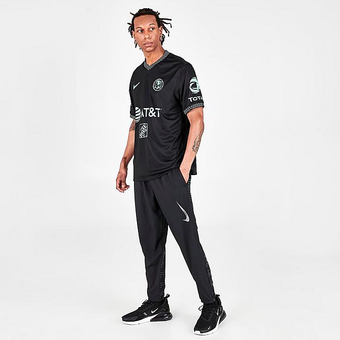 Front Three Quarter view of Men's Nike Dri-FIT Run Division Challenger Running Pants in Black/Reflective Silver Click to zoom
