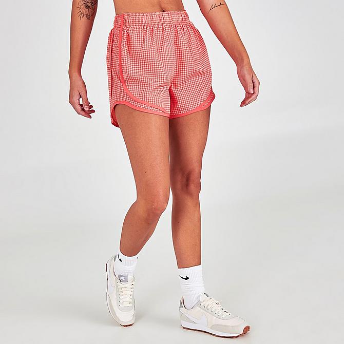 Back Left view of Women's Nike Dri-FIT Icon Clash Tempo Running Shorts in Magic Ember/Magic Ember/White Click to zoom