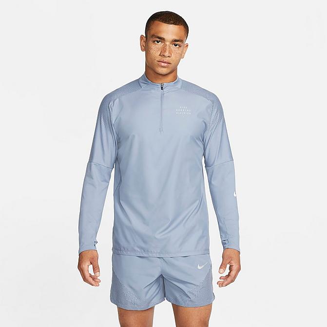 Front view of Men's Nike Dri-FIT Run Division Flash Element Half-Zip Running Shirt in Ashen Slate/Reflective Silver Click to zoom