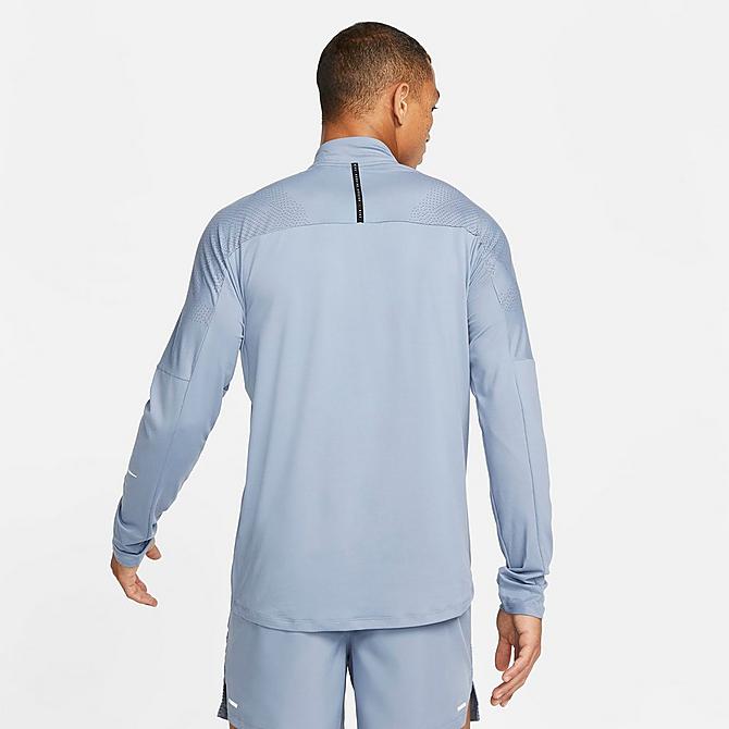 Front Three Quarter view of Men's Nike Dri-FIT Run Division Flash Element Half-Zip Running Shirt in Ashen Slate/Reflective Silver Click to zoom