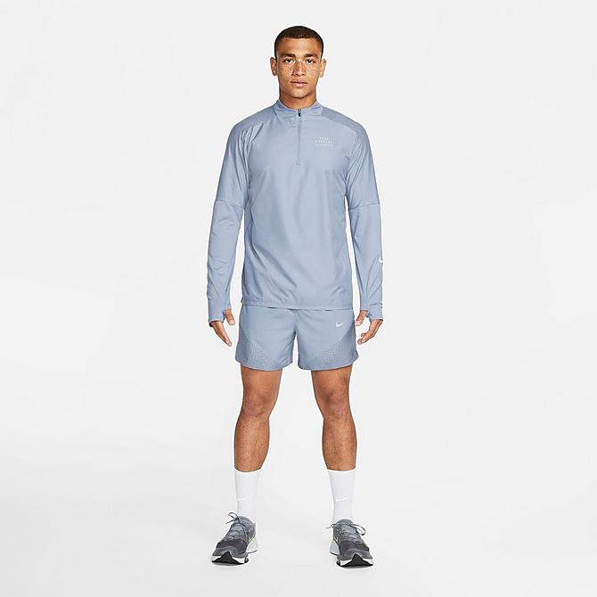 Back Left view of Men's Nike Dri-FIT Run Division Flash Element Half-Zip Running Shirt in Ashen Slate/Reflective Silver Click to zoom