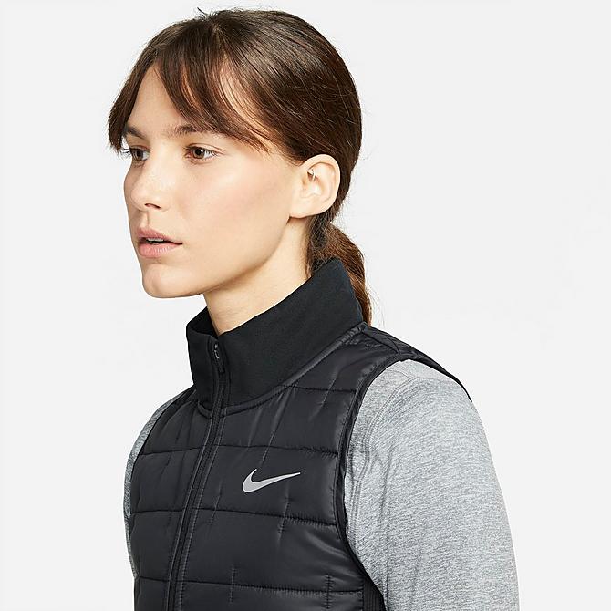 Back Right view of Women's Nike Therma-FIT Synthetic Fill Full-Zip Vest in Black/Reflective Silver Click to zoom