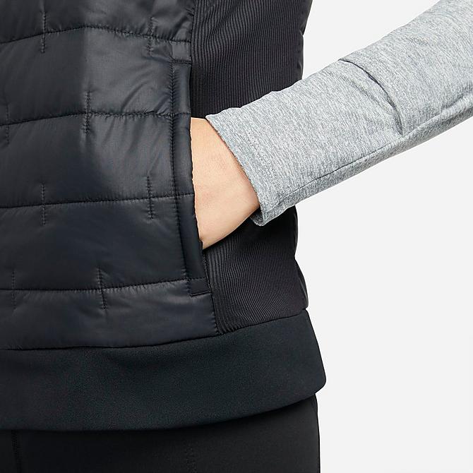 On Model 5 view of Women's Nike Therma-FIT Synthetic Fill Full-Zip Vest in Black/Reflective Silver Click to zoom