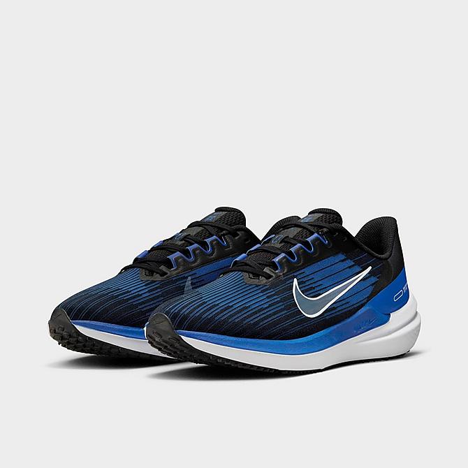 Three Quarter view of Men's Nike Air Winflo 9 Running Shoes in Black/Old Royal/Racer Blue/White Click to zoom