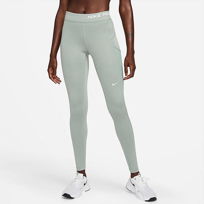 Front view of Women's Nike Pro Therma-FIT Mid-Rise Pocket Leggings in Jade Smoke/White Click to zoom
