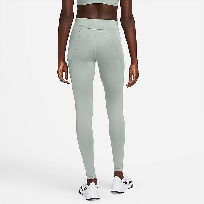 Front Three Quarter view of Women's Nike Pro Therma-FIT Mid-Rise Pocket Leggings in Jade Smoke/White Click to zoom