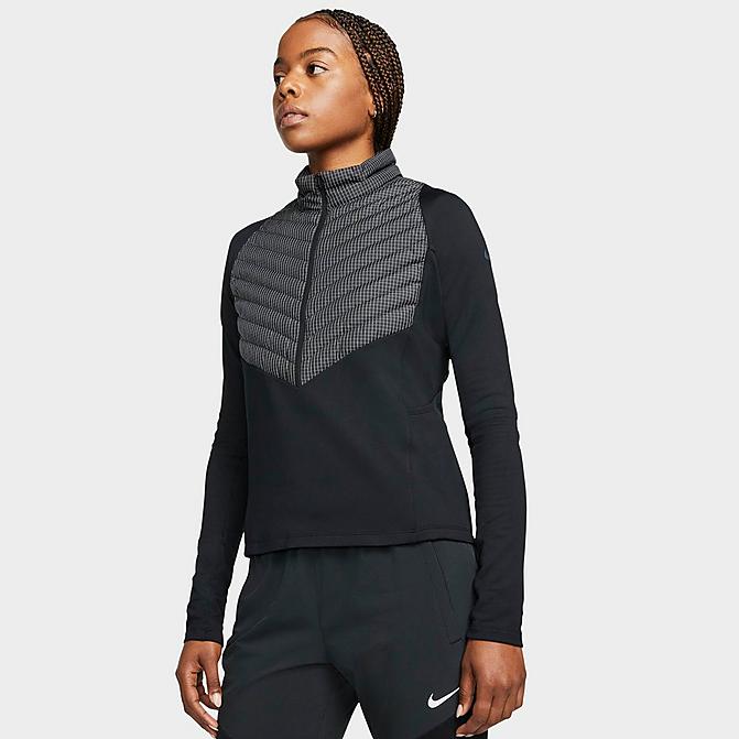 Finish Line Women Clothing Jackets Fleece Jackets Womens Therma-FIT Run Division Hybrid Running Jacket in Black/Black Size Medium 100% Polyester/Fleece 
