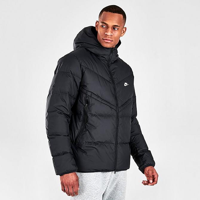 Back Left view of Men's Nike Sportswear Storm-FIT Windrunner Zip-Up Down Jacket in Black/Black/Black/Sail Click to zoom