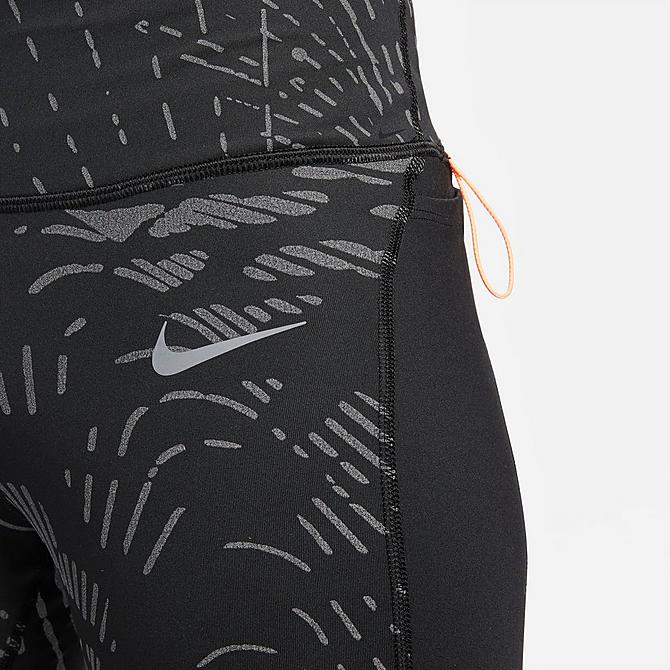 On Model 5 view of Women's Nike Dri-FIT Run Division Fast Running Leggings in Black/Atomic Orange/Reflective Silver Click to zoom