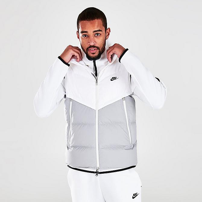 Back Left view of Men's Nike Sportswear Storm-FIT Windrunner Vest in White/Light Smoke Grey/Sail/Black Click to zoom
