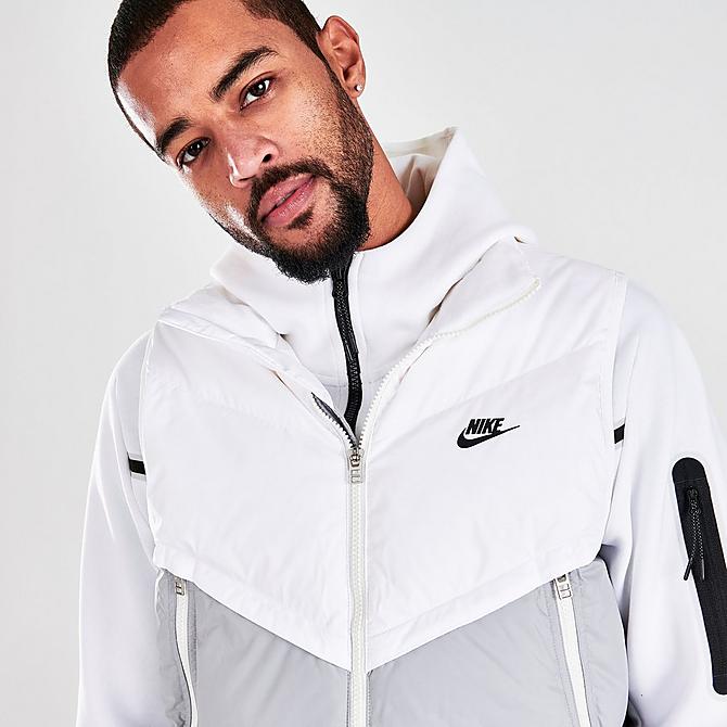 On Model 5 view of Men's Nike Sportswear Storm-FIT Windrunner Vest in White/Light Smoke Grey/Sail/Black Click to zoom