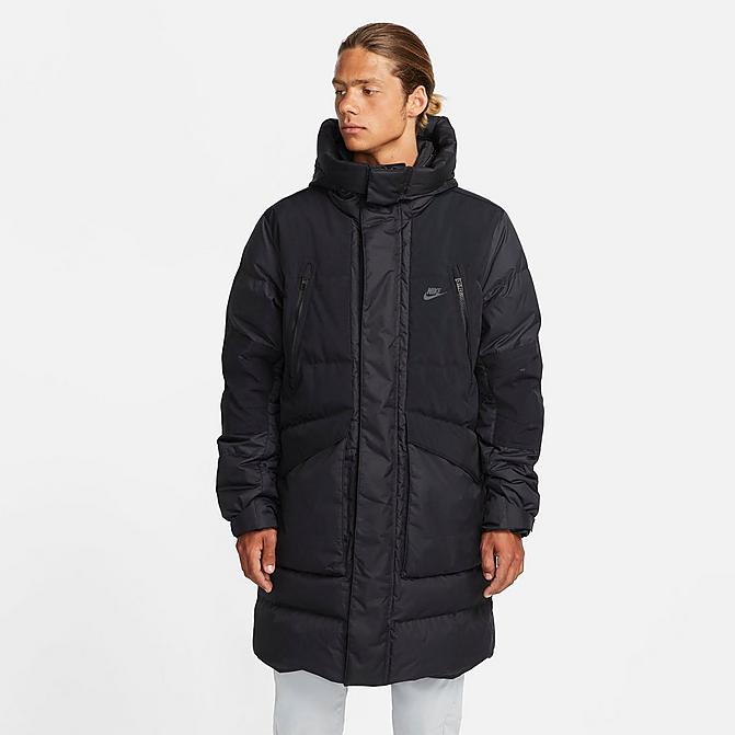 Front view of Men's Nike Sportswear Storm-FIT City Series Parka in Black/Black/Dark Smoke Grey Click to zoom