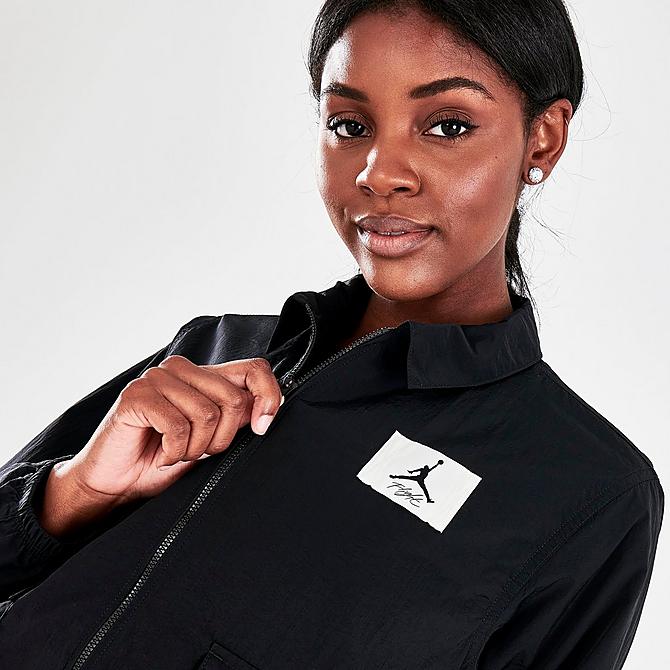 On Model 5 view of Women's Jordan Essentials Woven Jacket in Black/Black Click to zoom