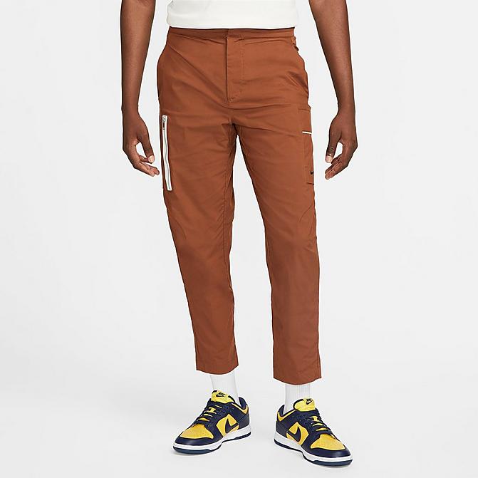 Front view of Men's Nike Sportswear Style Essentials Woven Unlined Cargo Pants in Pecan/Sail/Ice Silver/Pecan Click to zoom