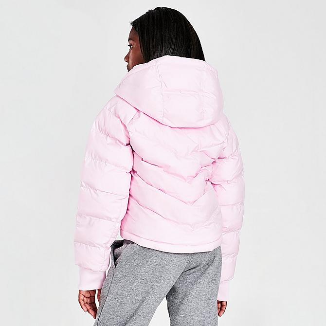 Back Right view of Girls' Nike Sportswear Chevron Puffer Jacket in Pink Foam/White/Light Smoke Grey/White Click to zoom