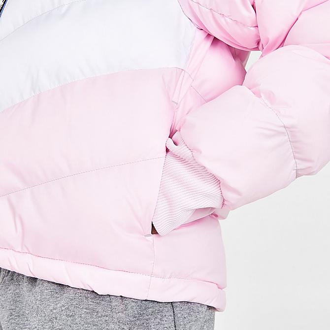On Model 6 view of Girls' Nike Sportswear Chevron Puffer Jacket in Pink Foam/White/Light Smoke Grey/White Click to zoom