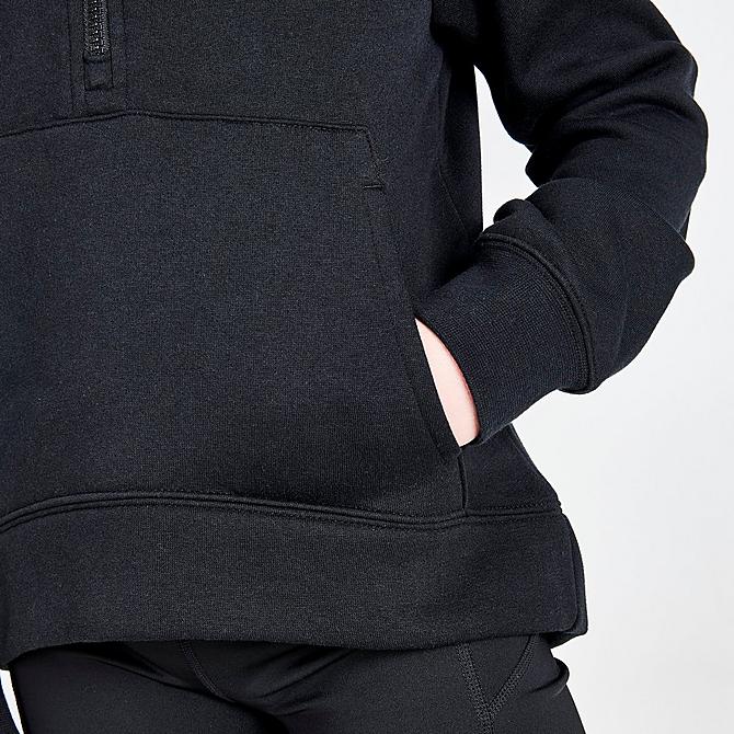 On Model 5 view of Girls' Nike Sportswear Club Fleece Half-Zip Pullover Sweatshirt in Black/White Click to zoom