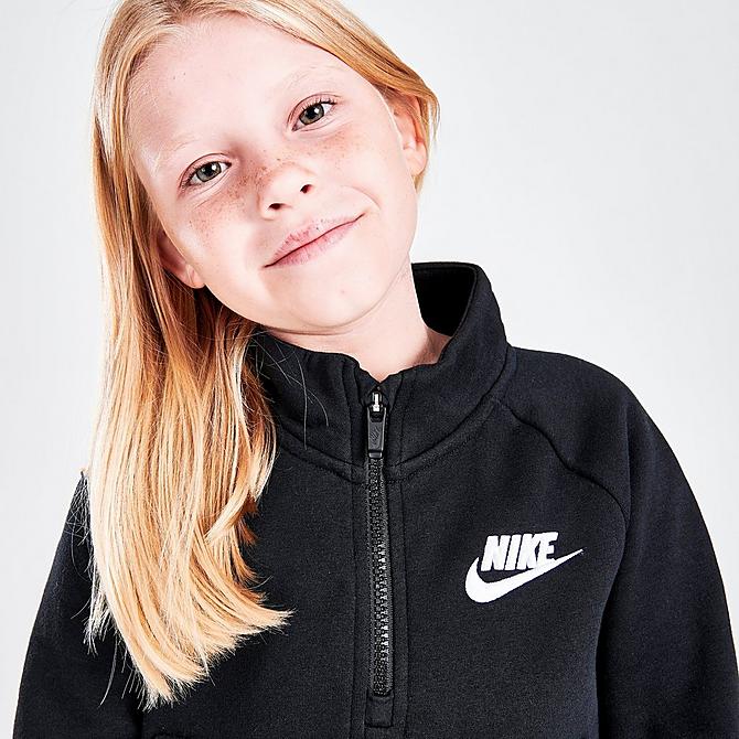 On Model 6 view of Girls' Nike Sportswear Club Fleece Half-Zip Pullover Sweatshirt in Black/White Click to zoom