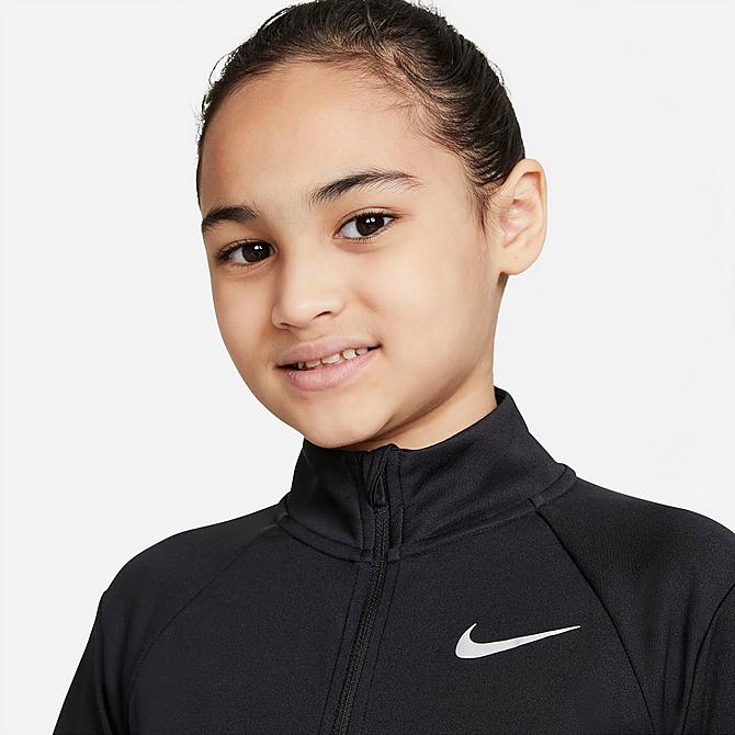 Back Right view of Girls' Nike Dri-FIT Long-Sleeve Half-Zip Running Top in Black Click to zoom