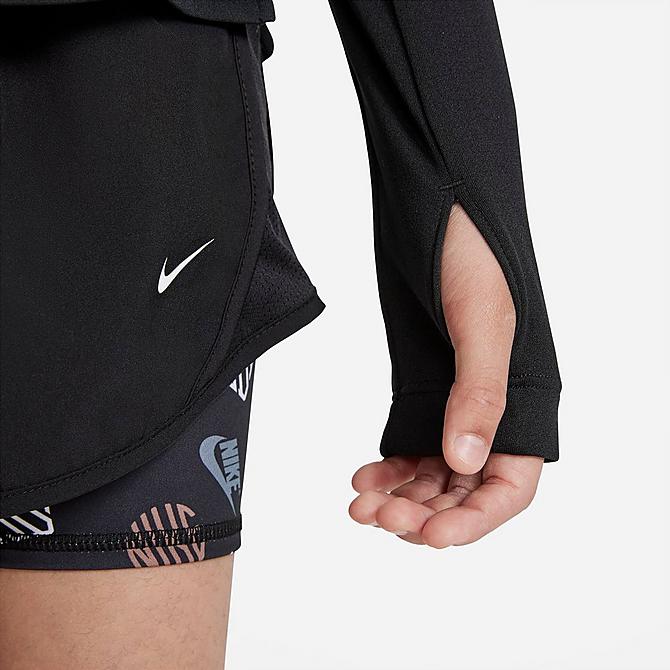 On Model 5 view of Girls' Nike Dri-FIT Long-Sleeve Half-Zip Running Top in Black Click to zoom