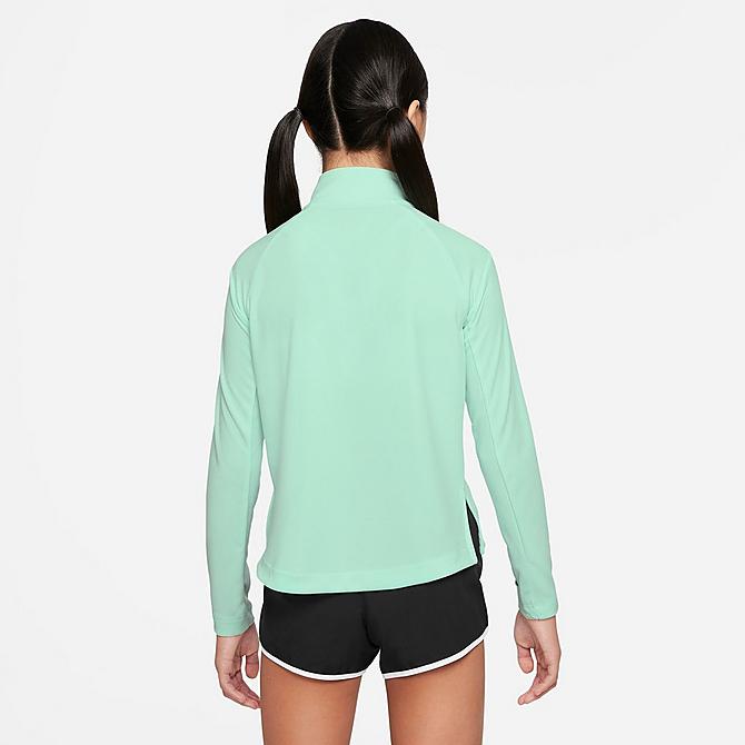 Front Three Quarter view of Girls' Nike Dri-FIT Long-Sleeve Half-Zip Running Top in Mint Foam Click to zoom